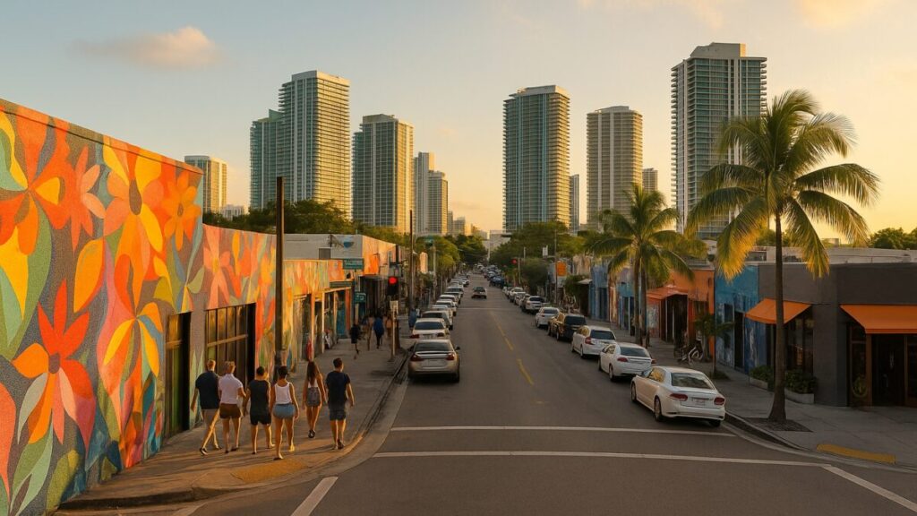 Vista de Wynwood y Coconut Grove representando los barrios más cool de Miami en Estados Unidos con turismo y cultura urbana