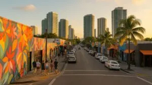 Vista de Wynwood y Coconut Grove representando los barrios más cool de Miami en Estados Unidos con turismo y cultura urbana
