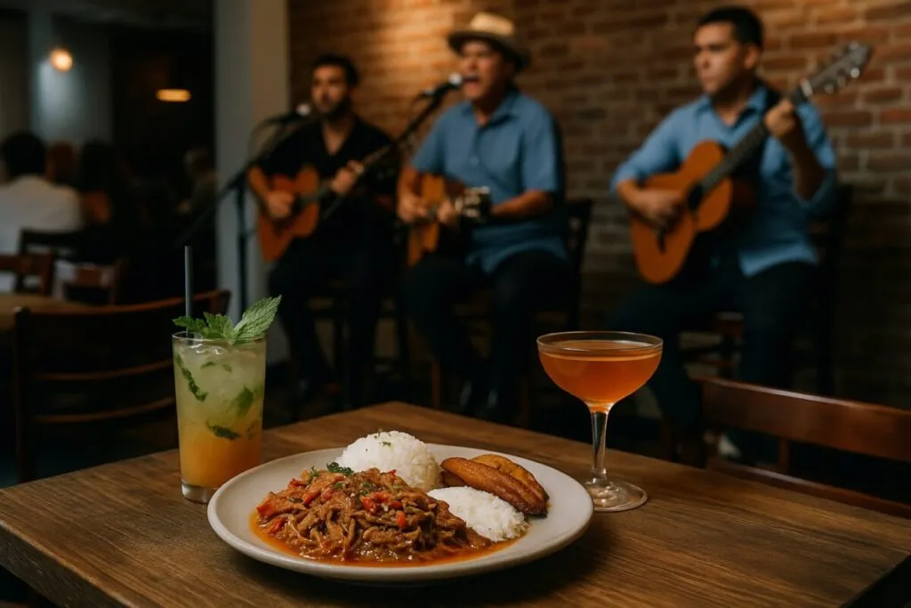 Restaurante cubano en Miami con ropa vieja, coctelería artesanal y trova en vivo que refleja cultura latina y economía local