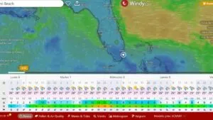 Amanecer lluvioso en Miami con cielo nublado y reflejos tropicales que acompañan el pronóstico del tiempo en Miami.