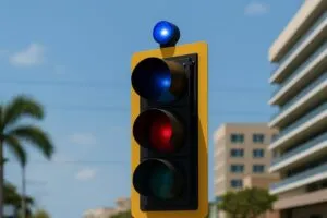 Luz azul activada en semáforo de Florida, herramienta de control de tráfico para seguridad vial