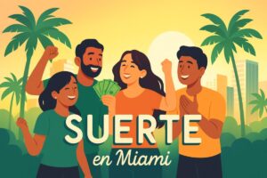 Personas celebrando la suerte en Miami con impacto positivo en la comunidad y la economía local