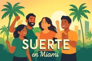 Personas celebrando la suerte en Miami con impacto positivo en la comunidad y la economía local