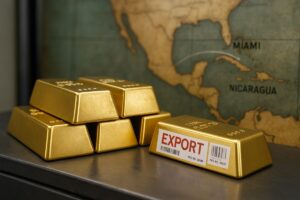 Lingotes de oro listos para exportación desde Nicaragua a Miami en 2025, reflejo del comercio internacional