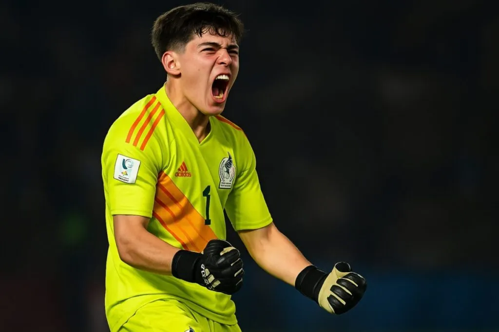 Portero de México Sub-17 celebrando tras eliminar a Argentina en penales durante el Mundial Sub-17 en Indonesia