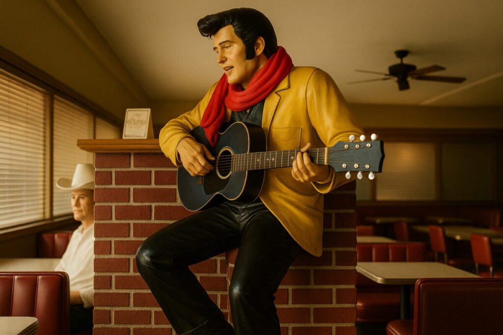 Figura decorativa de Elvis Presley en un restaurante clásico de Florida ya cerrado