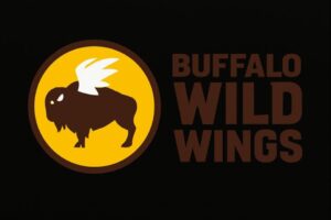 Logo oficial de Buffalo Wild Wings en fondo negro con colores vibrantes, estilo profesional