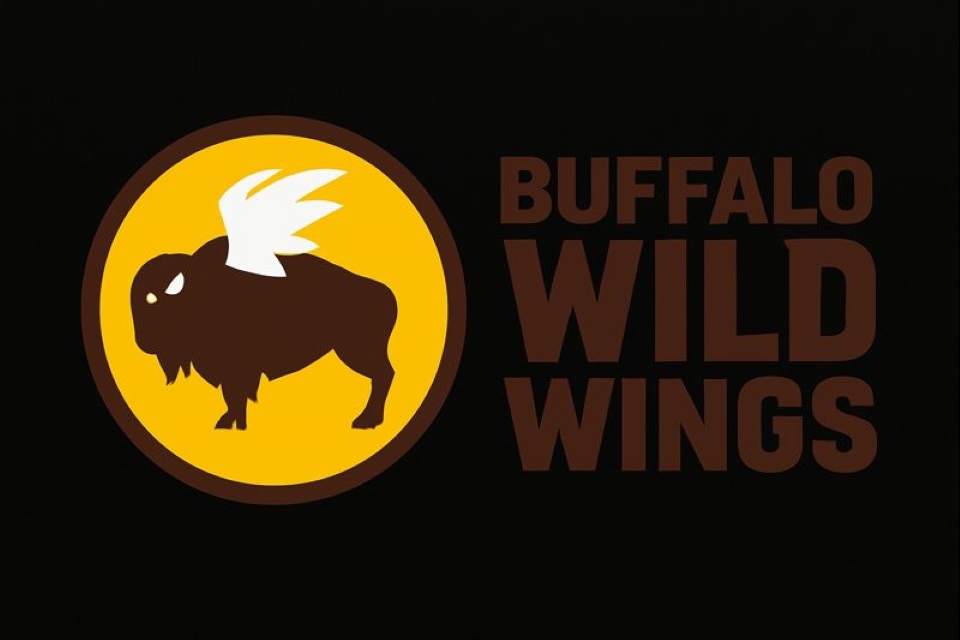 Logo oficial de Buffalo Wild Wings en fondo negro con colores vibrantes, estilo profesional