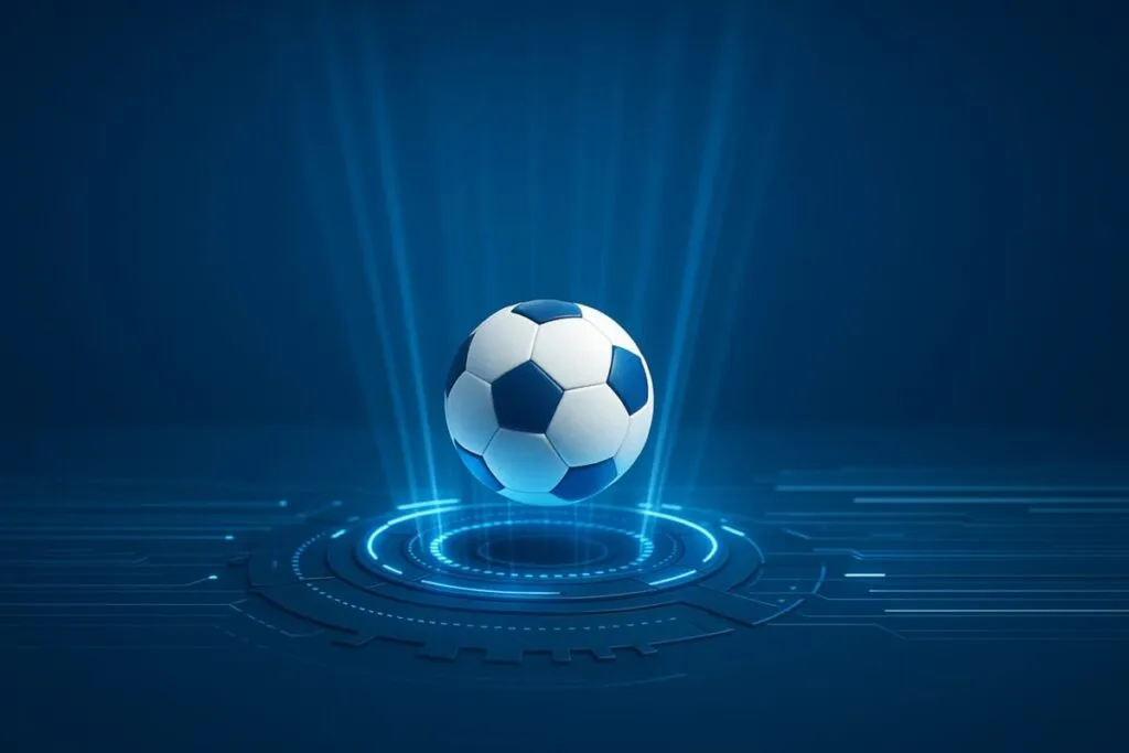 Balón de fútbol iluminado digitalmente simbolizando ciudades inteligentes rumbo al Mundial 2026