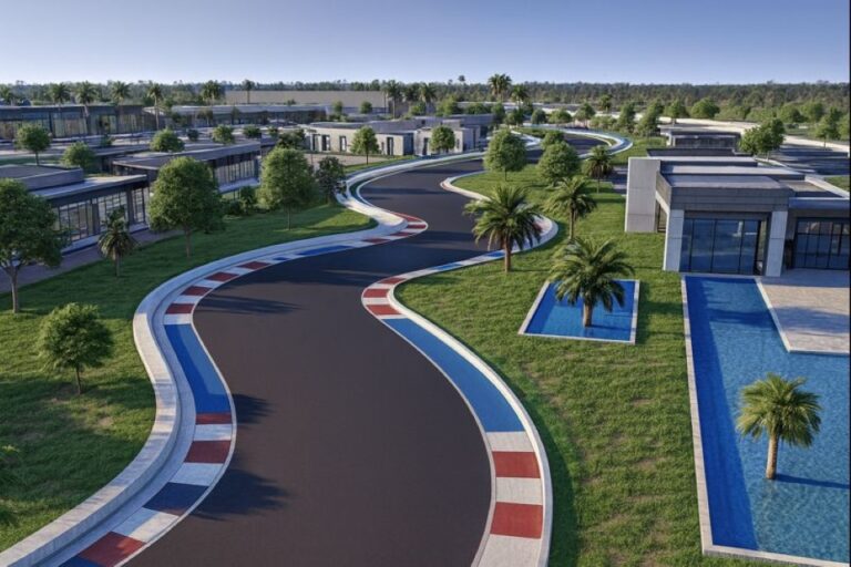 Vista aérea de un parque de deportes motorizados propuesto en el norte de Florida, cerca de la I-95