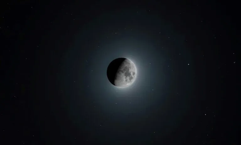 Ilustración editorial de la conjunción lunar de Saturno y la Luna vista sobre el cielo de Miami en enero