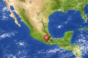 Ubicación geográfica del sismo en Acapulco mostrado en un mapa de México y Centroamérica