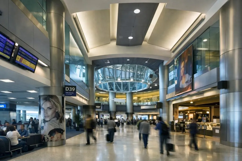 Aeropuerto Internacional Presidente Donald J. Trump en Florida con aviones y terminal moderna