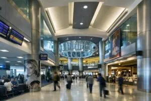 Aeropuerto Internacional Presidente Donald J. Trump en Florida con aviones y terminal moderna