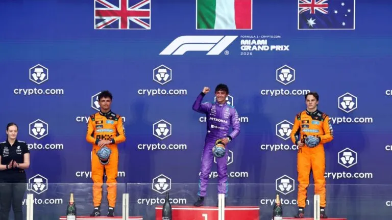 Jóvenes pilotos celebran en el podio del Miami Grand Prix tras marcar un récord histórico en Fórmula 1