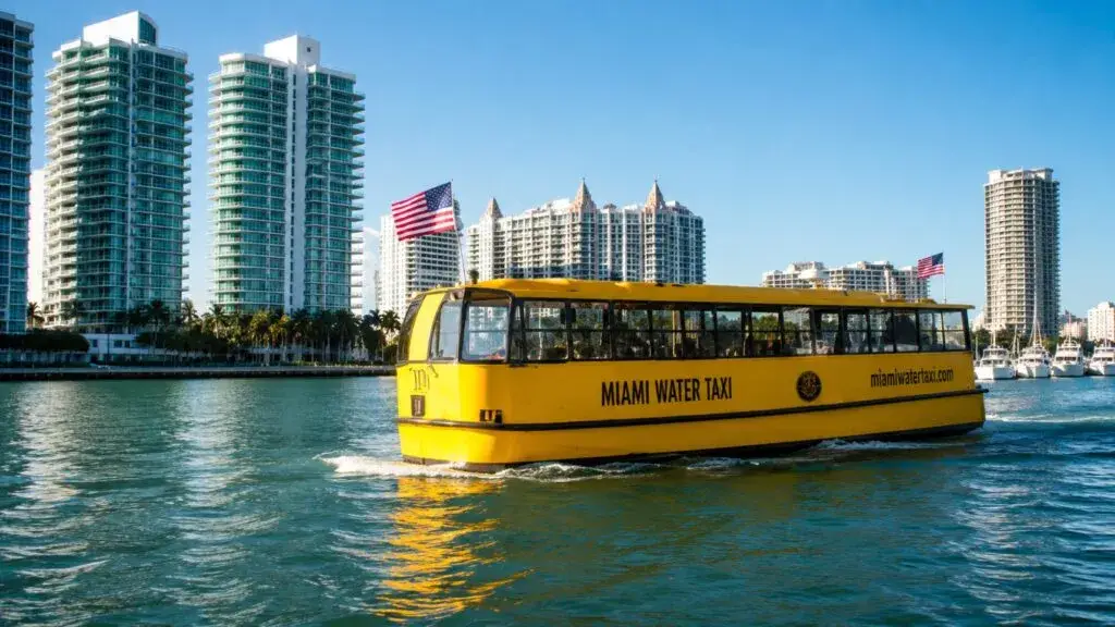 Movilidad inteligente Miami Beach con taxis acuáticos, buses gratis y estacionamientos estratégicos durante el Mundial.
