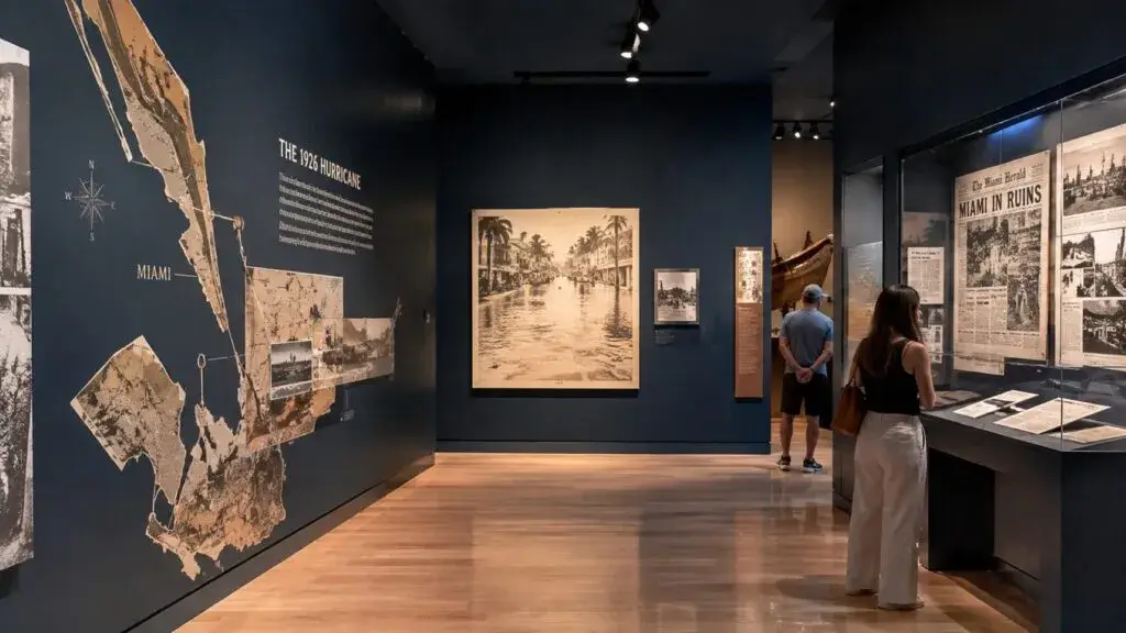 Exposición sobre el huracán de 1926 en Miami con fotografías y documentos históricos