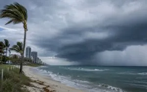 Clima en Miami con lluvias intensas, calles mojadas y riesgo de inundaciones urbanas en sectores del sur de Florida.
